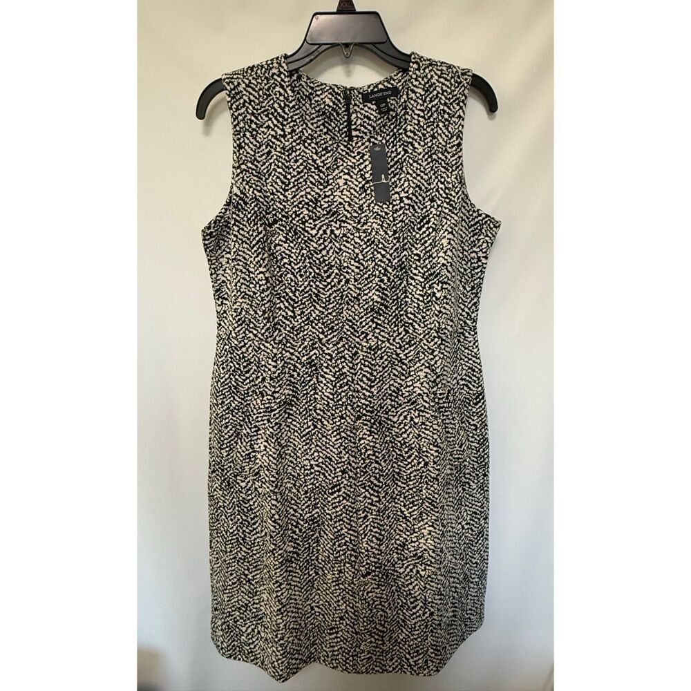 Lands’ End Women black abstract sheath dress size 12P NWT